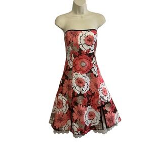 BCX Womens Size 9 Strapless Floral Dress A-Line Lace Petticoat Y2K Cottagecore